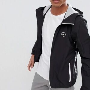 Hollister Zip-Up Windbreaker Black and White Jacket With Pockets